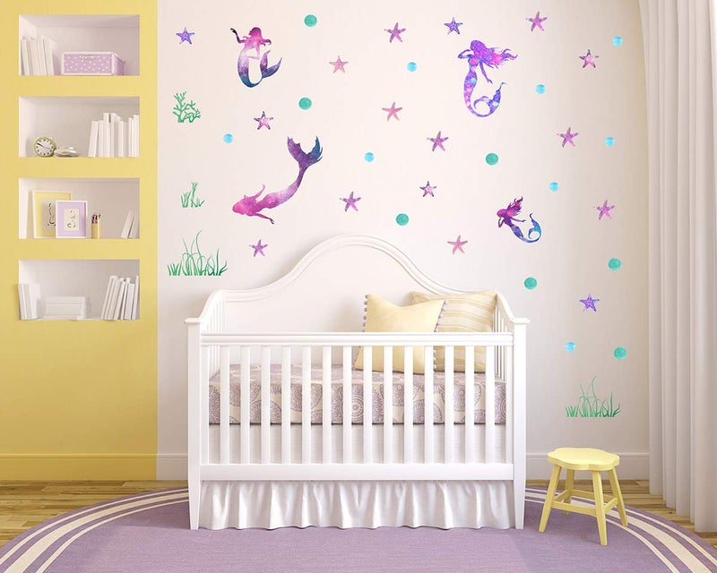 Easu Mermaid Wall Decals Girls Nursery Bedroom Wall Sticker Girls Wall Decals Mermaids Decorative Peel & Stick Wall Decals - Image 4